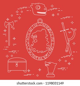Symbols of the popular fantasy television series. Art and cinema theme.