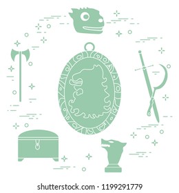 Symbols of the popular fantasy television series. Art and cinema theme.