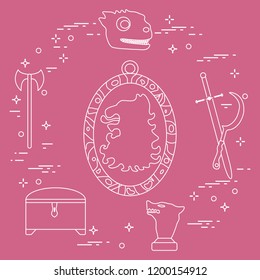 Symbols of the popular fantasy television series. Art and cinema theme.