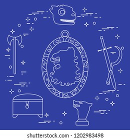 Symbols of the popular fantasy television series. Art and cinema theme.