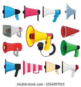 Symbols for promotion and announce. Vector pictures of loud speakers. Speaker and megaphone, loudspeaker for announcement illustration