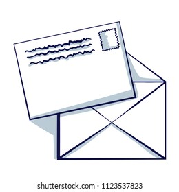 Symbols of receiving email, opening envelope and reading messages. Hand drawn doodle cartoon vector illustration.