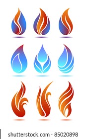Symbols red and blue fire on white background vector