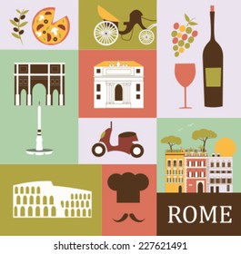 Symbols of Rome.Italy. Vector