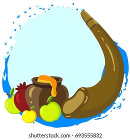 Symbols of Rosh Hashanah. Jewish new year. vector illustration, card design
