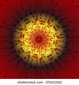 Symbols of sacred geometry.Yellow flower on red background vector illustration.
