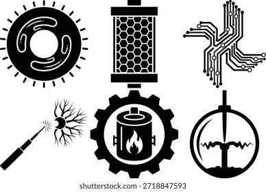 Símbolos de la ciencia y la tecnología aislados en el fondo blanco, Vector