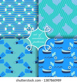 Symbols of the sea, nautical theme. Set of seamless vector illustrations.