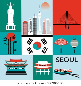 Symbols of Seoul city. Vector