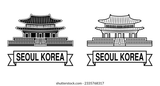 Symbole von Seoul Korea mit dem berühmten Gyeongbokgung-Palast in Schwarz-Weiß-Vektorgrafik