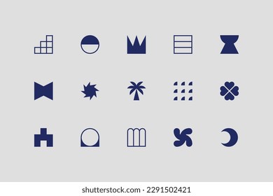 Symbols set. Abstract and basic shapes. Geometric forms. Minimalist icons. Flat vector concept. Modern signs. Isolated elements. Neo geo art.