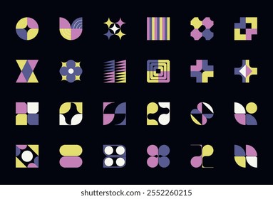 Symbols set. Abstract and basic shapes. Geometric forms. Minimalist icons. Flat vector concept. Modern signs. Isolated elements.