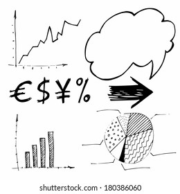symbols set finances and statistics hand drawing