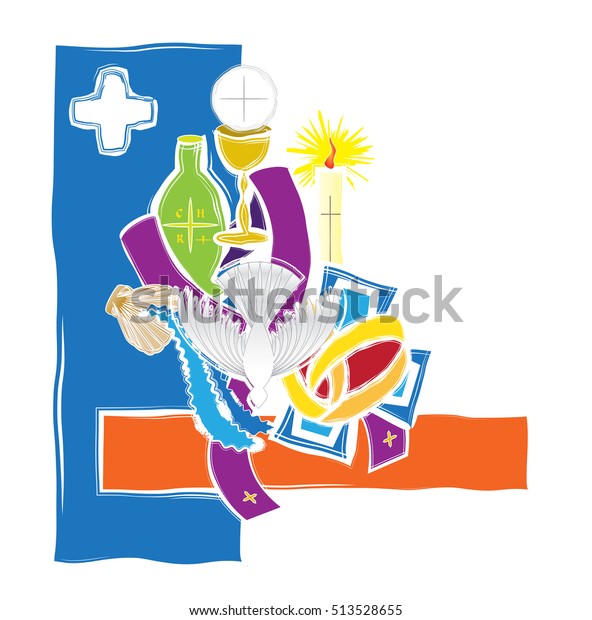 Symbols Seven Sacraments Catholic Church Abstract Stock Vector (Royalty ...