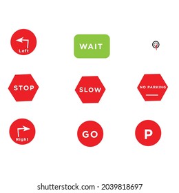 Symbols signs boards in red colour