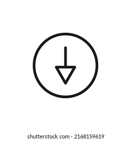 Símbolos, signos, interfaz y concepto de internet. Ilustraciones monocromáticas simples para sitios web, tiendas, aplicaciones. Icono de línea del vector de flecha hacia abajo dentro del círculo