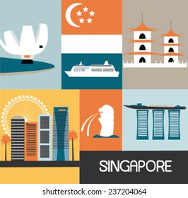 Symbols of Singapore city. Vector