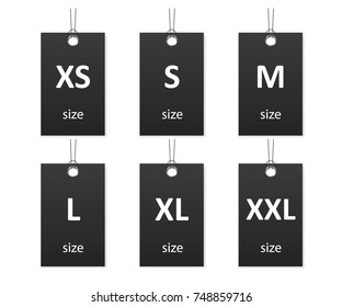 Symbols size clothing. Blank dangling paper label or cloth tag. Blank labels template price tags set realistic vector