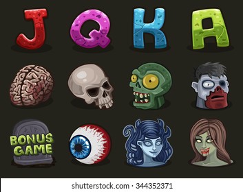 Symbols for slots zombie game. Vector illustration