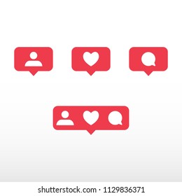 Symbols for social network. Notification icons social media notification. Template heart, comment, request in friend. Vector illustration.