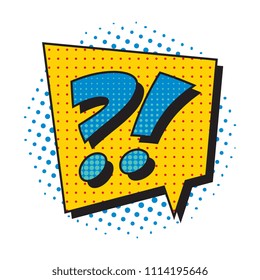 symbols !? in speech bubble in retro comic style with halftone dots