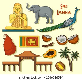 Symbols of Sri Lanka icons set