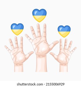Symbols of support for Ukrainian war victims vector illustration. Call for help and peace for Ukraine.