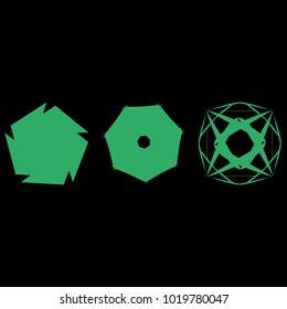 Symbols and symmetrical geometric pattern, fractal, pentagram, icon rune