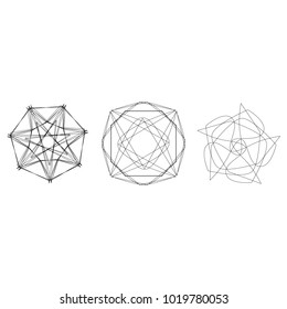 Symbols and symmetrical geometric pattern, fractal, pentagram, icon rune