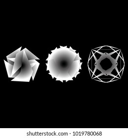 Symbols and symmetrical geometric pattern, fractal, pentagram, icon rune