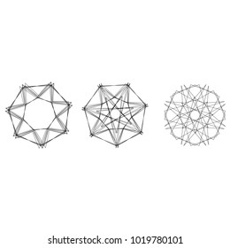 Symbols and symmetrical geometric pattern, fractal, pentagram, icon rune