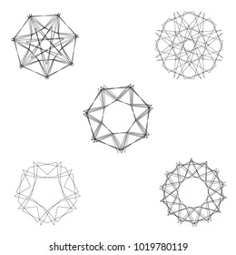 Symbols and symmetrical geometric pattern, fractal, pentagram, icon rune