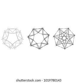 Symbols and symmetrical geometric pattern, fractal, pentagram, icon rune