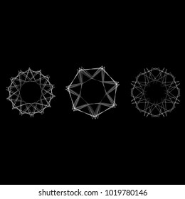 Symbols and symmetrical geometric pattern, fractal, pentagram, icon rune