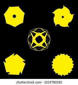 Symbols and symmetrical geometric pattern, fractal, pentagram, icon rune
