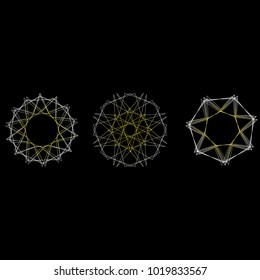 Symbols and symmetrical geometric pattern, fractal, pentagram, icon rune