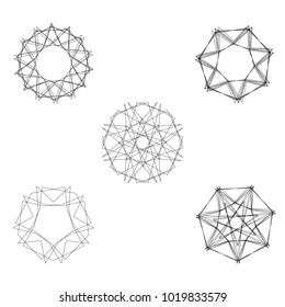 Symbols and symmetrical geometric pattern, fractal, pentagram, icon rune