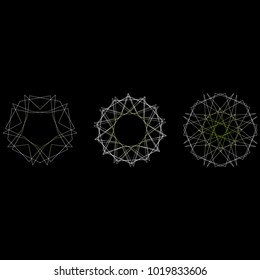 Symbols and symmetrical geometric pattern, fractal, pentagram, icon rune