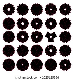Symbols and symmetrical geometric pattern, fractal, pentagram, icon rune