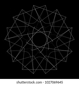 Symbols and symmetrical geometric pattern, fractal, pentagram, icon rune
