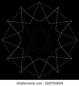 Symbols and symmetrical geometric pattern, fractal, pentagram, icon rune