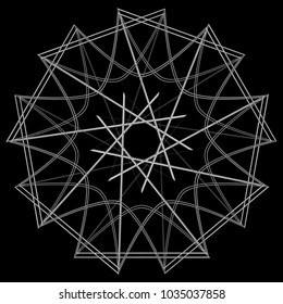 Symbols and symmetrical geometric pattern, fractal, pentagram, icon rune