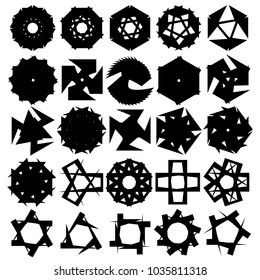 Symbols and symmetrical geometric pattern, fractal, pentagram, icon rune