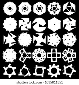 Symbols and symmetrical geometric pattern, fractal, pentagram, icon rune