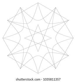 Symbols and symmetrical geometric pattern, fractal, pentagram, icon rune