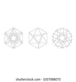 Symbols and symmetrical geometric pattern, fractal, pentagram, icon rune