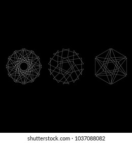 Symbols and symmetrical geometric pattern, fractal, pentagram, icon rune