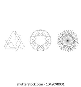 Symbols and symmetrical geometric pattern, fractal, pentagram, icon rune