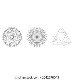 Symbols and symmetrical geometric pattern, fractal, pentagram, icon rune