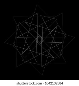 Symbols and symmetrical geometric pattern, fractal, pentagram, icon rune